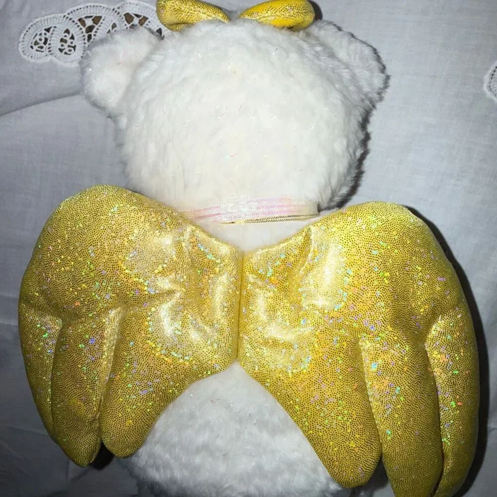 Ty Beanie Buddy Halo II Angel Bear 2000 White Gold Wings Iridescent Sparkle MWMT